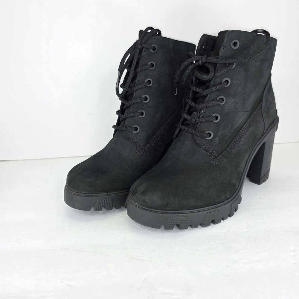 Timberland Lana Point Lace Up Heeled Nubuck Boots Black Suede Women's Size 7 - Picture 3 of 14
